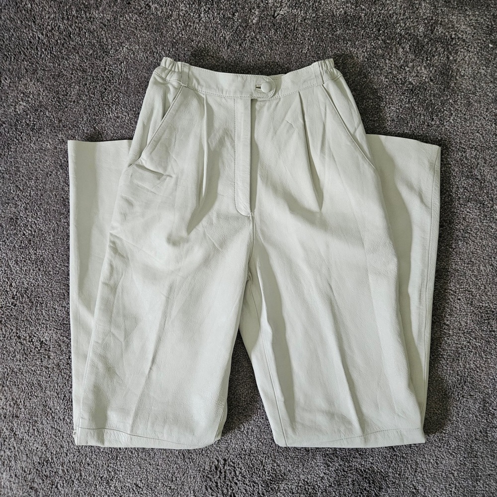 Leather Trousers Women 0 High Waist Pleated Vintage 80s 90s